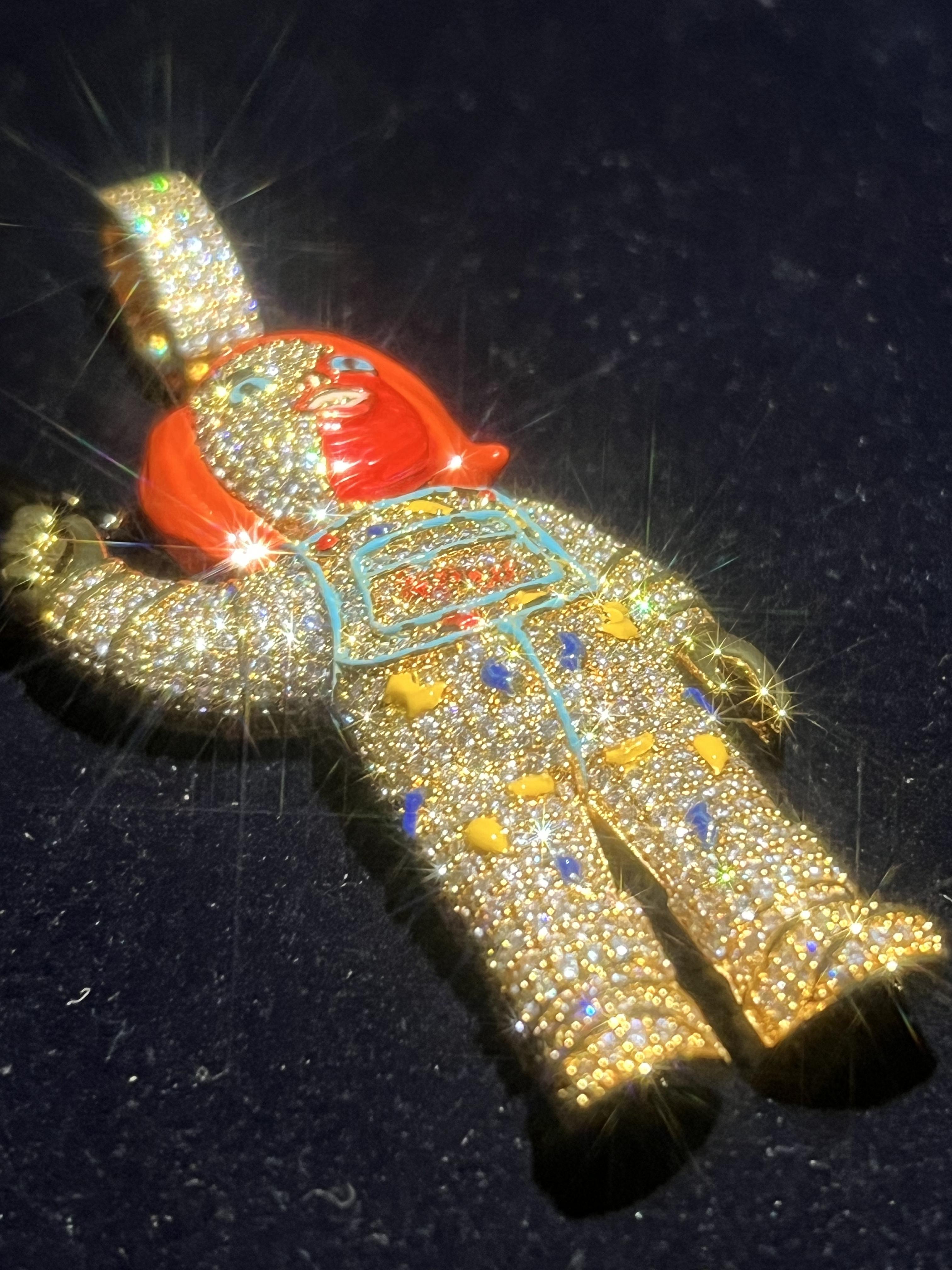 Custom Hip-Hop 3D Clown Doll Face VVS Ice Diamond Hip-Hop Men's Pendant Enamel Character Design Charm 14k Gold-Plated Luxury Fashion Jewelry Father's Day Mother's Day Gift