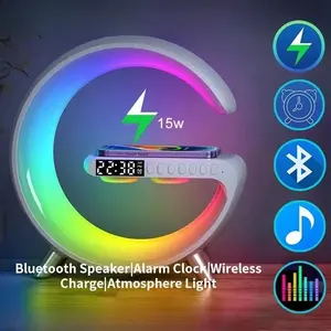 Multifunction  Light Bluetooth Speaker Alarm Clock 15W Wireless Charger Stand Pad For Charging Station