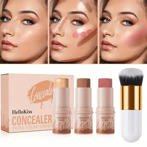 Contour Stick, Blush Stick, Highlighter Stick, Bronzer Stick, 3pcs Cream Contour Kit with Brush for a Flawless Look, Contour Stick Makeup Non-Greasy Waterproof, Long-lasting Fair-Medium Best Gift for Women on Wedding, Valentine's Day, Daily Makeup
