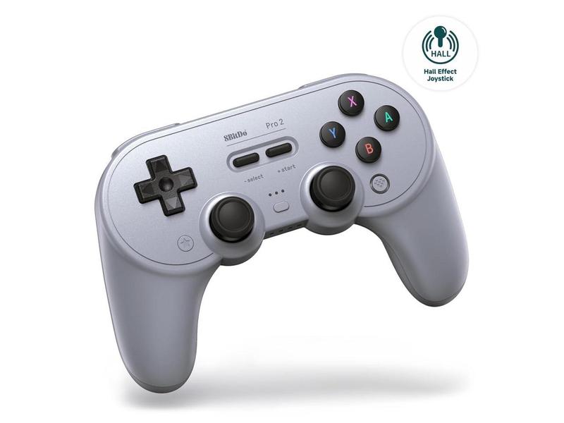 8Bitdo Pro 2 Bluetooth Wireless Gaming Controller with Hall Effect Joystick Update for Switch, PC, Android, and Steam Deck & Apple - Gray