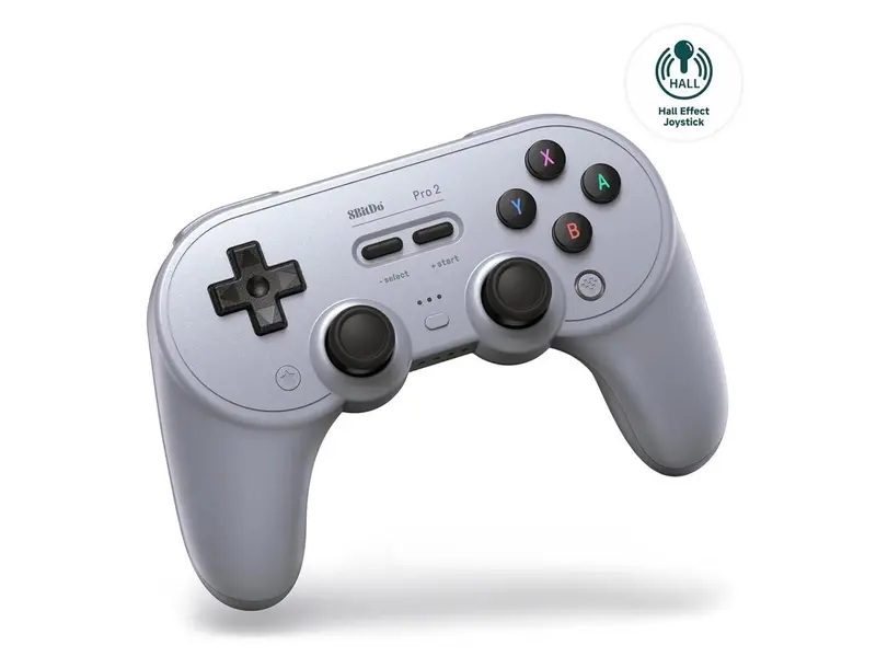 8Bitdo Pro 2 Bluetooth Wireless Gaming Controller with Hall Effect Joystick Update for Switch, PC, Android, and Steam Deck & Apple - Gray