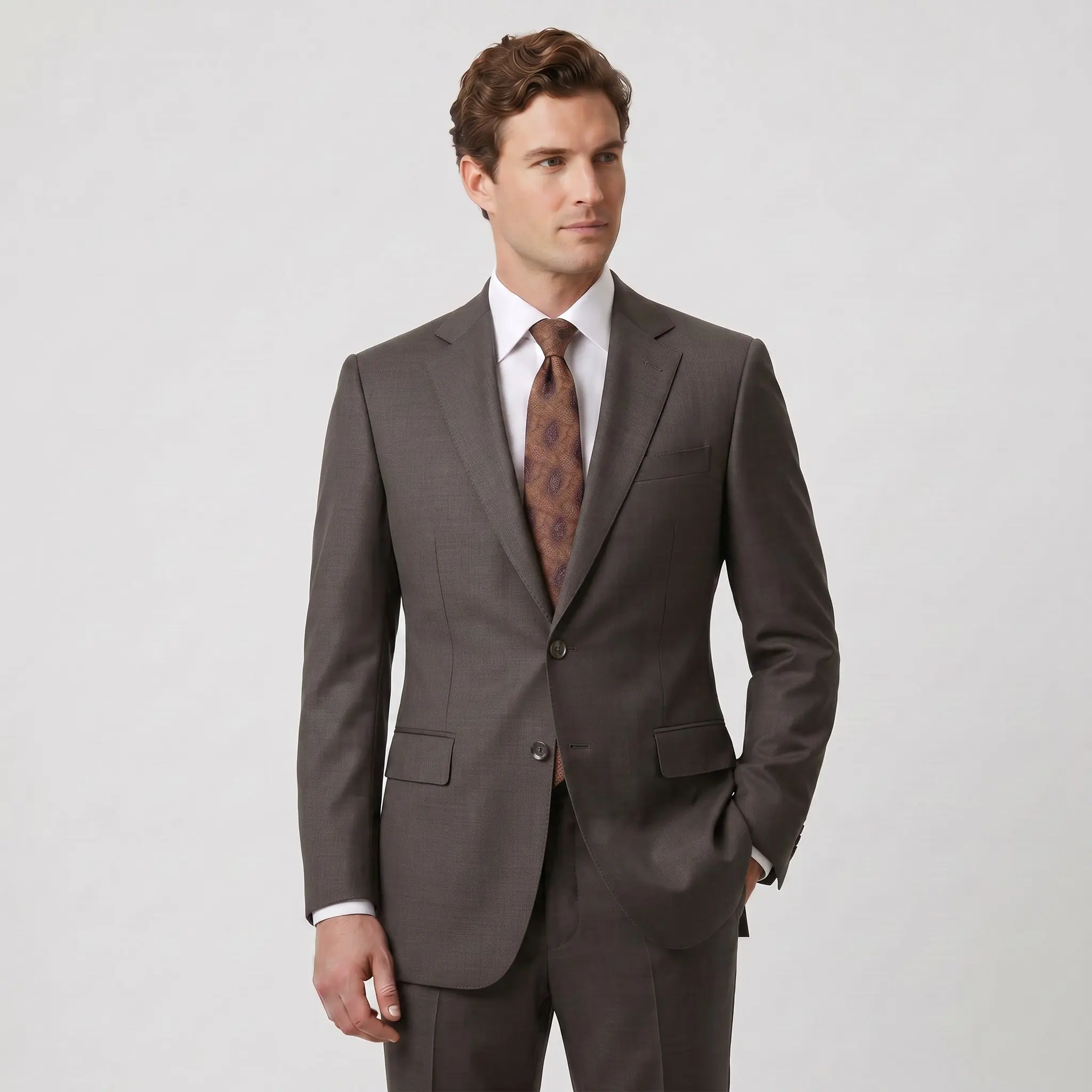Tiglio Men's Brown 100% Wool 2-Piece Modern Fit Suit — Notch Lapel