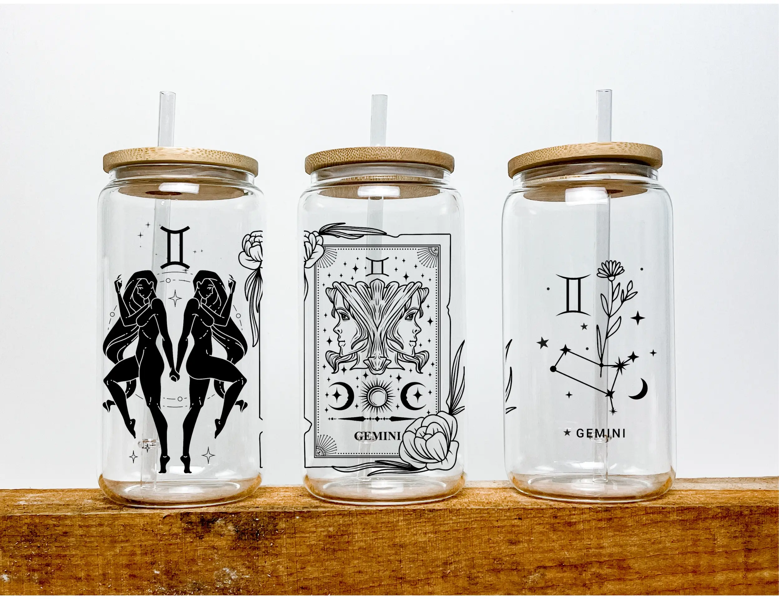 Gemini Sign Zodiac Sign Glass Tumbler, 16oz Iced Coffee Cup, Birthday Gift for Her Drinkware Lid