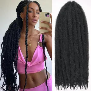 24 Inch Marley Twist Braiding Hair 8 Packs Marley Hair Crochet Braids Natural Springy Afro Kinky Twist Crochet Hair for Crochet Faux Locs Synthetic Braiding Hair Extensions for Women 1B#
