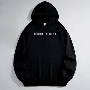 Men's Jesus Is King Cross Graphic Hoodie - Cotton Blend Black Long Sleeve Pullover Regular Fit | Soft & Breathable Fabric, Durable Print, Everyday Comfort, Machine Washable, minimalist religious daily wear