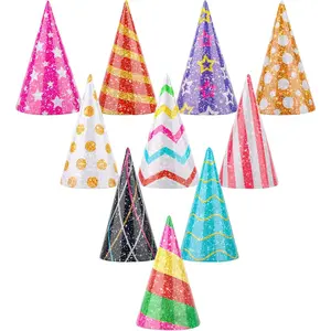 10 PCS Mini Party Hats for Stuffed Animals Kids Birthday Hats Glitter Paper Cake Cone Hats for Pet Birthday Shower Party Supplies, Assorted