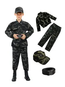 Kids Army Costume for Boys, Military Army Costume with Hat and Belt, Solider Boy Dress up, Halloween Costumes for Boys Military Soldier Dress up Role Play Outfit, Imaginative Play, Cosplay, Costume Set, Costume for Parties