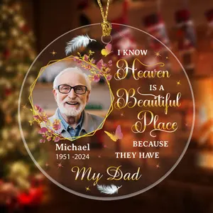 Personalized Christmas Memorial Ornament - Heaven Is Beautiful with  Father, Mother, Grandpa & Grandma - Custom Photo & Text - Family Tribute Gift - Sympathy Gifts