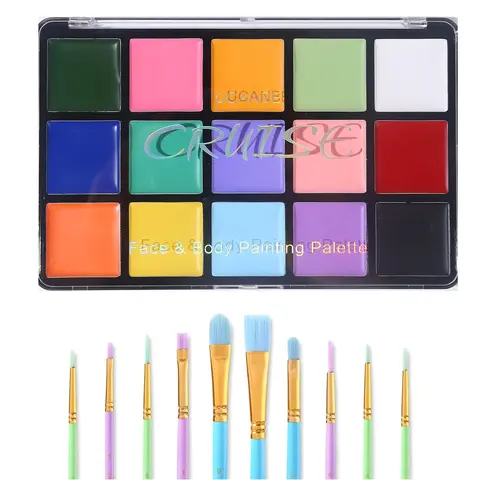 UCANBE Oil-Based Face Paint Set - 15-Color Cosmetics Palette with 10 Artist Brushes, Non-Crease Long-Lasting Body Makeup for Halloween, Carnivals, Classic Body Arts for Adults (Beauty & Personal Care)