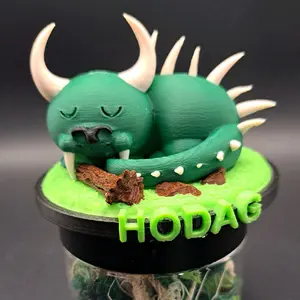 Hodag Sleeping Figurine - Cute Cryptid with Bull Horns & Spines, Green Color, Fun 3D Printed Design