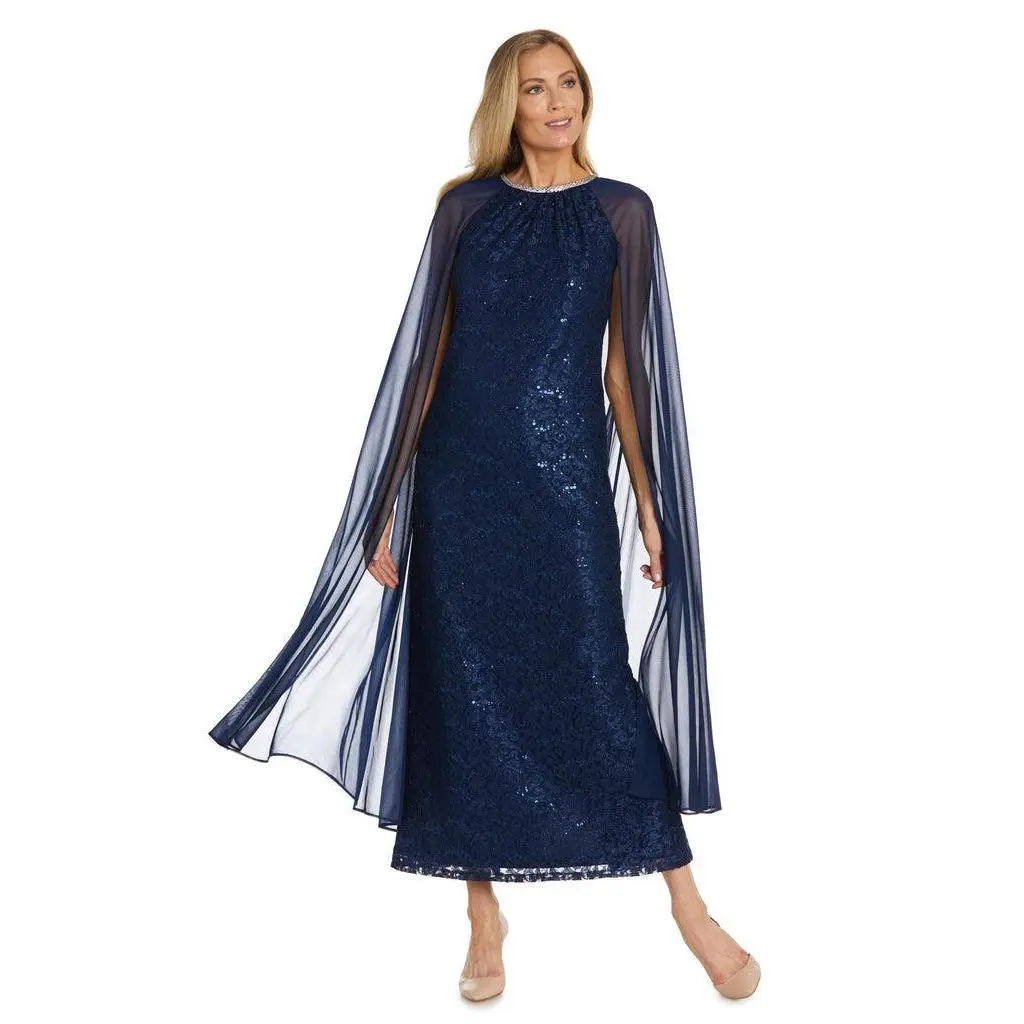 R&M Richards 2887 Long Mother of the Bride Maxi Formal Cape Dress