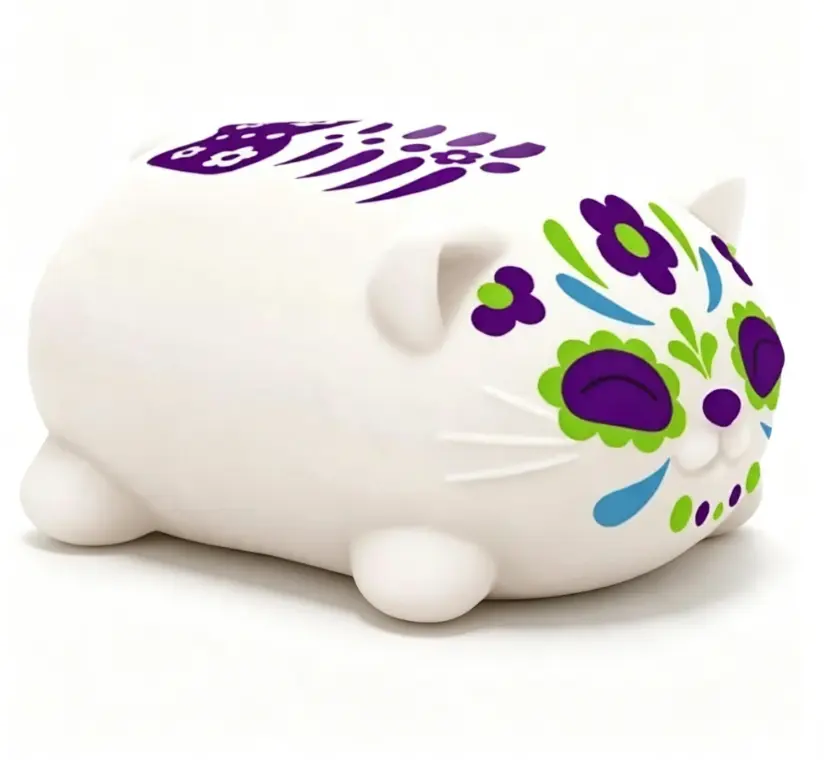 Day of The Dead Cat Squishy Toy - Sugar Skull Squeeze Fidget Sensory Squishies Slow Rising ASMR Stress Relief