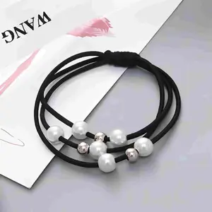 Fashion Korean Hair Bands Set, Multi-Layer Design with Pearls, Soft Elastic Hair Rings & Rope Hairbands for Girls
