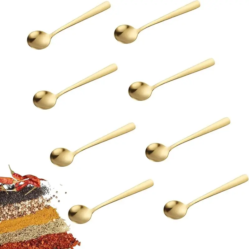 Gold Glam 8-Piece Lightweight Stainless Steel Mini Cutlery Spoons - 2.9" Tiny Tableware Utensils for Car Exterior Decoration, Spice Jars