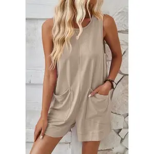 Plain Loose Fit Pockets Sleeveless Romper