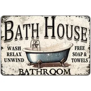 Bathroom Bathtub Bath House Metal Tin Sign Funny Bathroom Home Wall Decor Tin Signs 12x8 Inch Rustic Metal Plaque