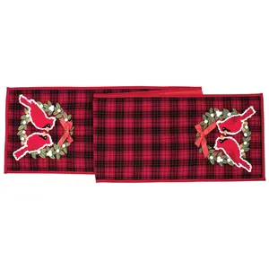 C&F Home 13" x 72" Cardinal Plaid Wreath Table Runner