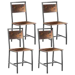 VEVOR Dining Chairs Set of 4, Wooden Table Chairs with Metal Frame and Backrest, Easy to Assemble Leather Side Chair, Modern Farmhouse Walnut Chair for Kitchen Living Room, Rustic Brown and Black