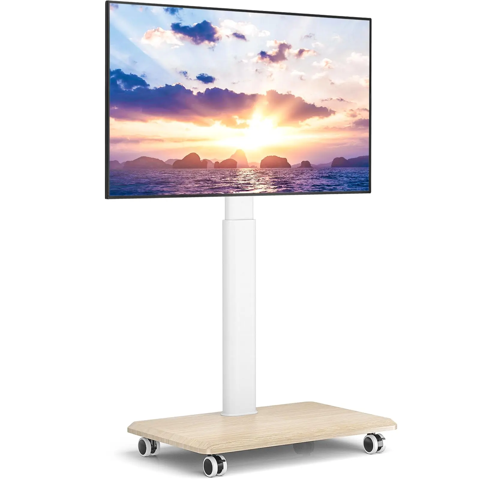 Rfiver Height-Adjustable TV Cart, Wheel-Mounted Rolling Stand with Plastic/Metal Wheels for 32-70 Inch TVs, Tv Cart Rolling Tv Stand