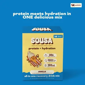 Sousa Protein + Hydration Recovery Powder Drink Mix - 3 Flavors (Vanilla, Strawberry, Salted Caramel) - Select Your Preferred Flavor