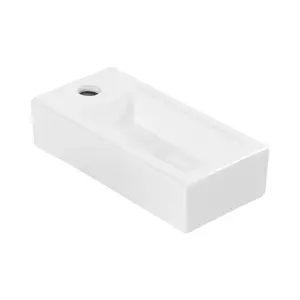 Sarlai 14 x 9 Wall Mount Bathroom Sink Rectangle White Ceramic Bathroom Sink Wash Basin Small Floating Ceramic Sink, Left Hand