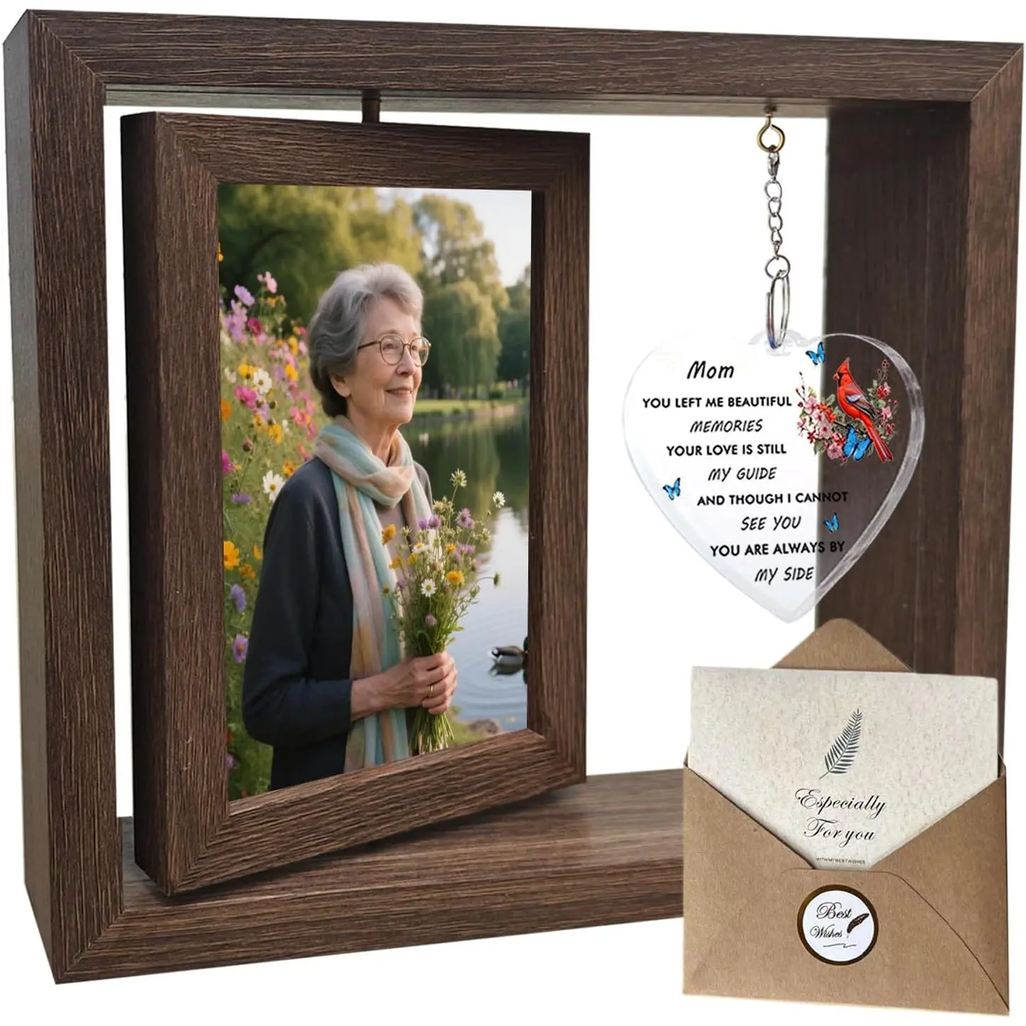 2-Pack Rustic 360° Rotating Heart Shape 4x6 in Photo Frames - Lightweight Memorial Photo Holders with Thickened Base, Home Decor Sympathy Gift for Grieving Sons/Daughters, Dad Loss Tribute, Room Keepsake