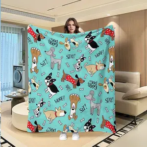 Cute Cartoon Dog Bone Print Flannel Blanket, Soft Warm Pet Sofa Cover, Bedroom Nap Decorative Blanket, Holiday Gift, Multi-Purpose Throw