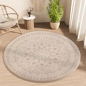 Elegant Round Persian Rug, Light Pattern, Durable & Easy to Clean, Ideal for Living Room, Study, Indoor Use, Multiple Sizes Available