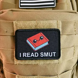 I read spicy books meme 2"x3" removable morale patch with hook and loop backing