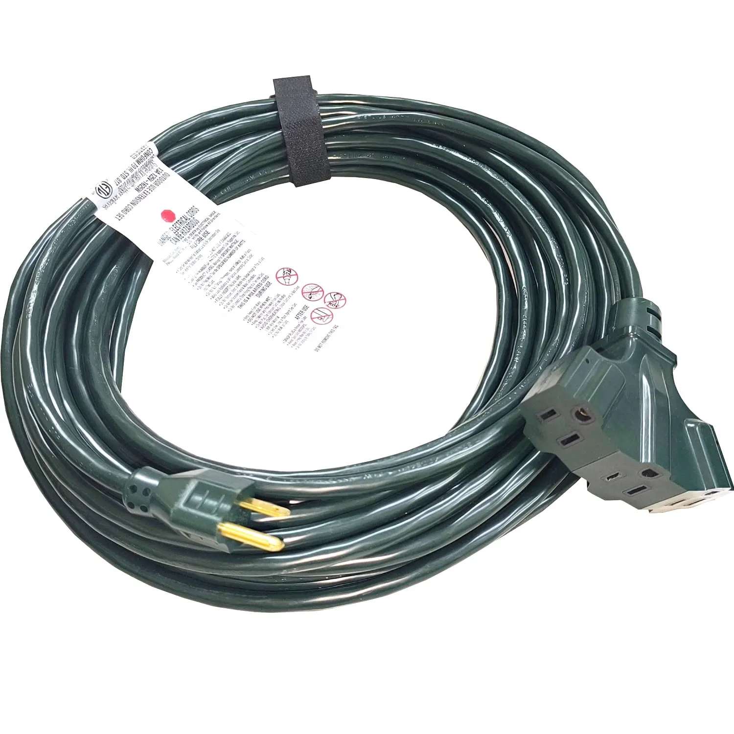 Hyper Tough 16-Gauge (16AWGX3C) 50 ft Vinyl Cover Grounded Extension Cable, Green, Indoor & Outdoor Light Duty, Triple Outlets, Water Resistant
