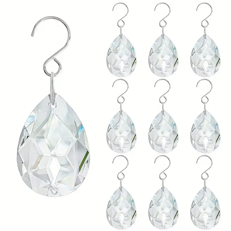 10 Piece 38mm Crystal Dreamcatcher Teardrop Lamp Parts, Hanging Crystal Prism Pendants with Hooks, Decorative Accessories for Lamps, Lighting, Windows, Christmas Tree Decorations