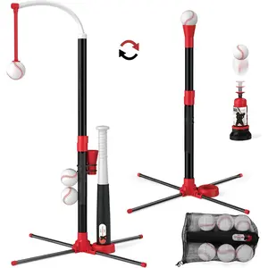 3-in-1 T Ball Set - Adjustable Height, Hanging Tee Ball Set with Automatic Pitching Machine/6 Balls/Retractable Bat, TBall Stand Suit for Outdoor, Sport Toys Gifts for Kids Boys Age 3+