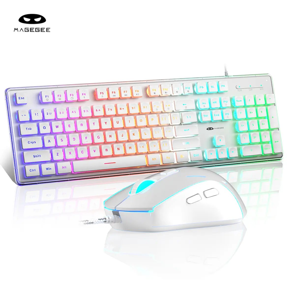 MAGEGEE GK970 Gaming Keyboard and Mouse Combo, White 104-Key Pudding Keycaps, Silent RGB Backlit Keyboard & 6-Speed RGB Gaming Mouse, PC Gaming Setup for Windows, Mac & Laptop