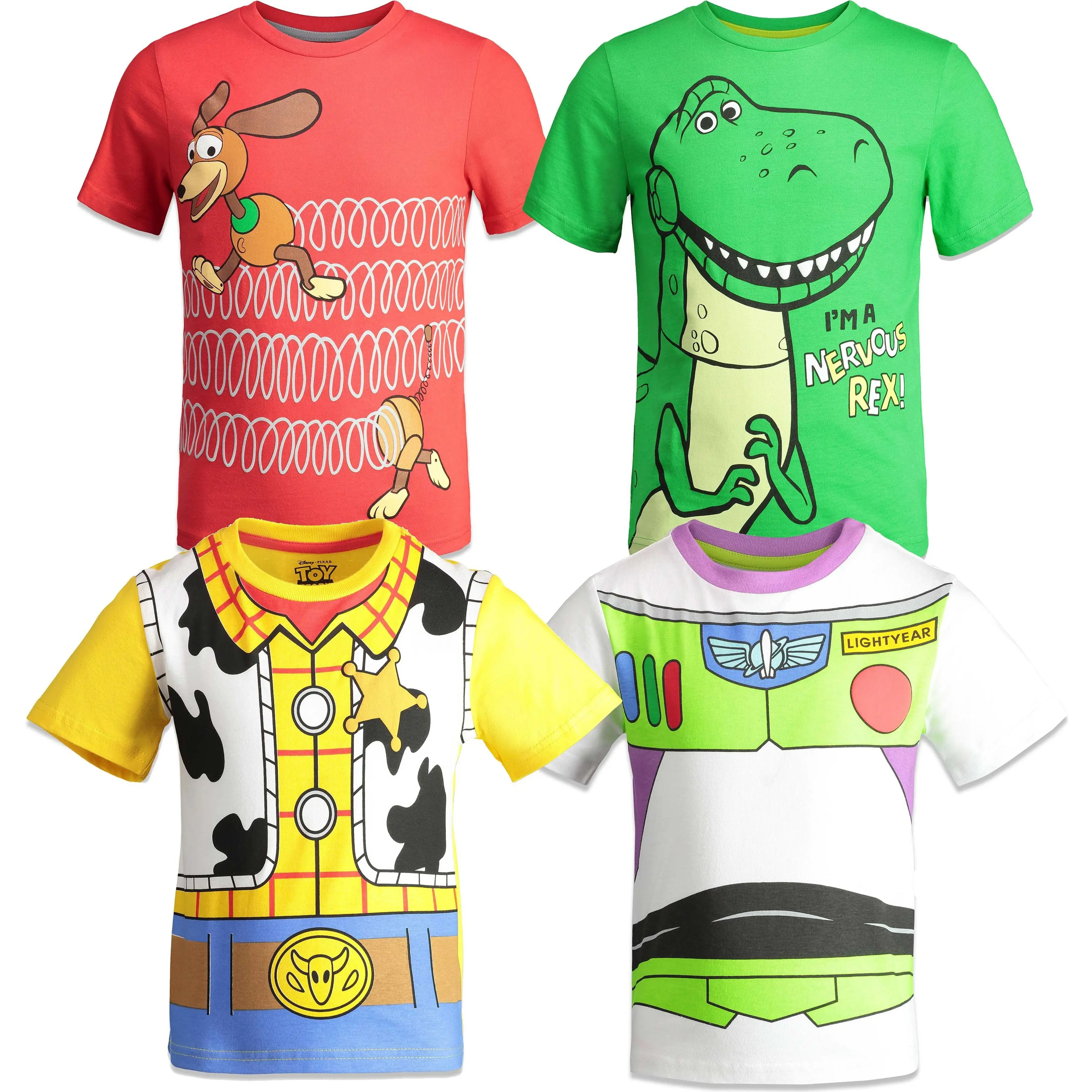 Disney Toy Story Cosplay 4-Pack Pullover Crewneck Graphic Tees Woody Buzz Multi Toddler to Big Kid, Sensory Friendly, 4T, Boys, 10 - 11 Years, Cotton, Crew Neck, Officially Licensed, Short Sleeve Tops, Casual Wear, Pullover Neck, Regular Fit, Back To Scho