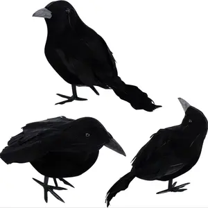 3 Pack Halloween Crows, Artificial Feathered Ravens, Realistic Bird Ornaments, Spooky Decor for Indoor & Outdoor Parties
