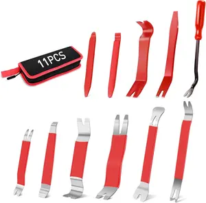 11 Pcs Trim Removal Tool Kit, Metal and Nylon Pry Tools Set for Car Door Panels, Dashboard, Audio, Clips and Fastener Removal, with Storage Box (Red)