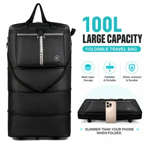 100L High-Capacity Lightweight Foldable Expandable Unisex Rolling Duffle Bag with Wheels, Multi-Function Travel Luggage Bags for Airplane Carry & Moving