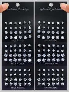 12-36 Pairs Artificial Zircon Earrings Set, Heart Round Square Multi-Piece Combination, Unisex Daily Commute Holiday Party Gift, Stud Earrings Jewelry
