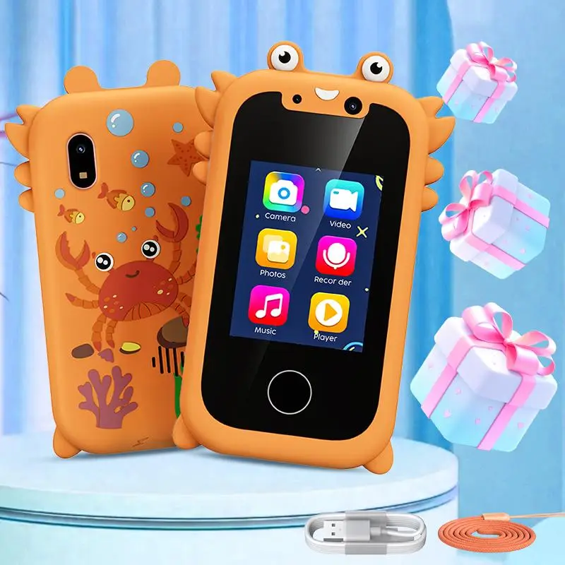 Cute Crab Design Cell Phone, Cartoon Design Multifunctional Camera Toy, Small Camera Phone Toy with Lanyard, Best Birthday Gift Toy for Boys & Girls