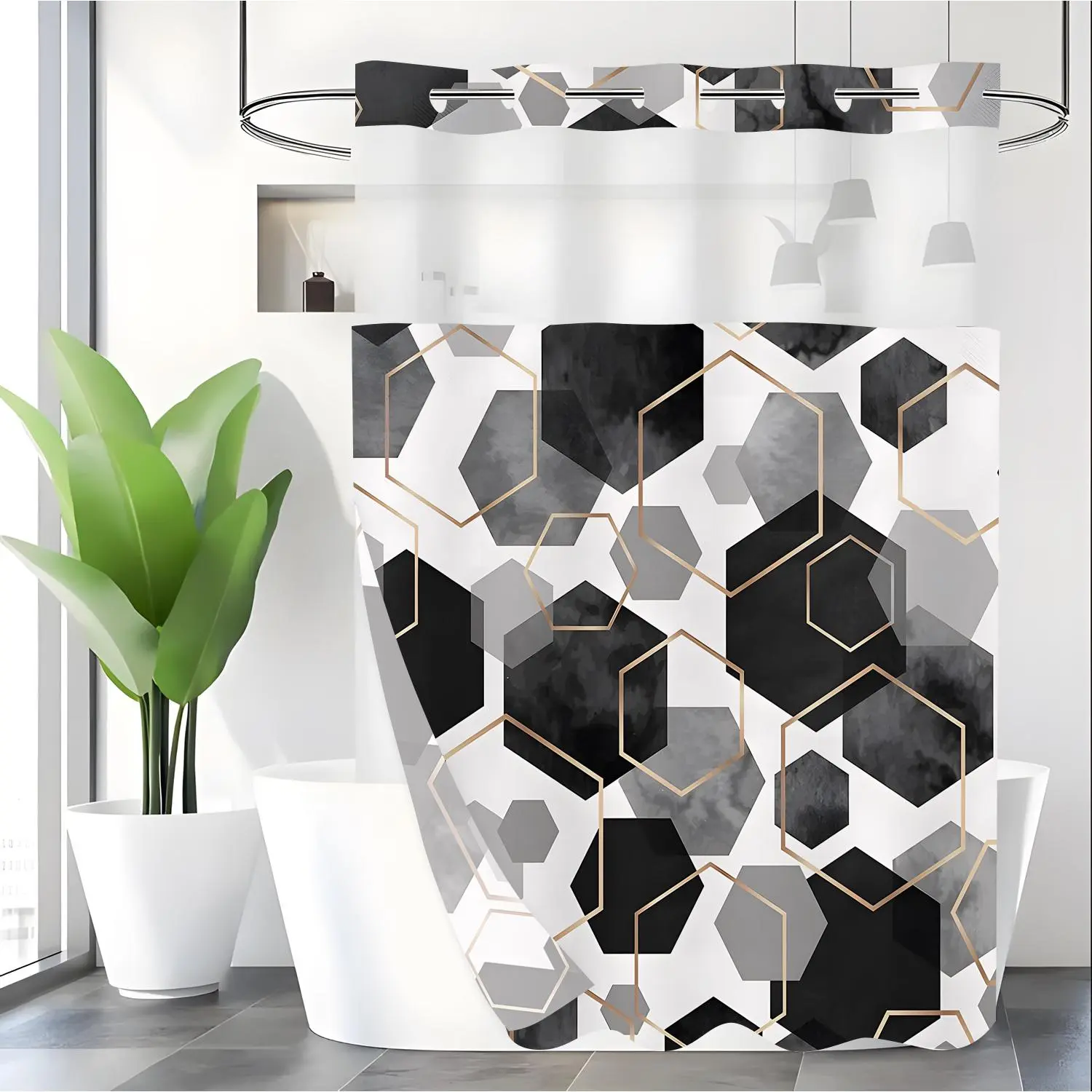 Geometric Pattern Shower Curtain, 1 Count Waterproof Shower Curtain, Decorative Shower Curtain, Bathroom Decor Supplies for Home Hotel Salon Dormitory, Bathroom Decoration Accessories
