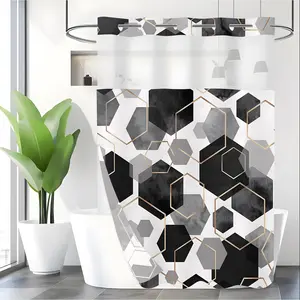 Geometric Pattern Shower Curtain, 1 Count Waterproof Shower Curtain, Bathroom Decor Supplies for Home Hotel Salon Dormitory, Bathroom Decoration Accessories