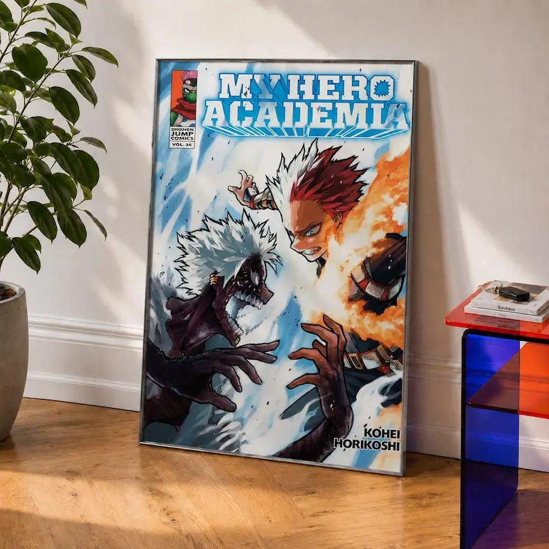 Shoto Todoroki Poster | My Hero Academia Wall Art | Dabi vs Todoroki Manga Cover Print | Anime Room Decor | MHA posters