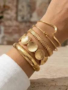 5 Piece Vintage Bold Geometric Design Wide Metal Bangle Set, Stackable Bracelets, Unique Daily Wear Gift for Women, Elegant Jewelry Accessory#Fashionweek#Fallfreshness