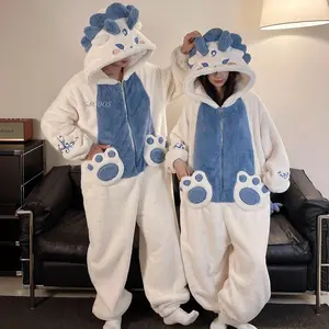 Cartoon Shark Onesie Winter Warm Sleepwear Women Men Pajamas Thicken Couple Pijamas Cartoon Night Clothes Women Hooded Homewear