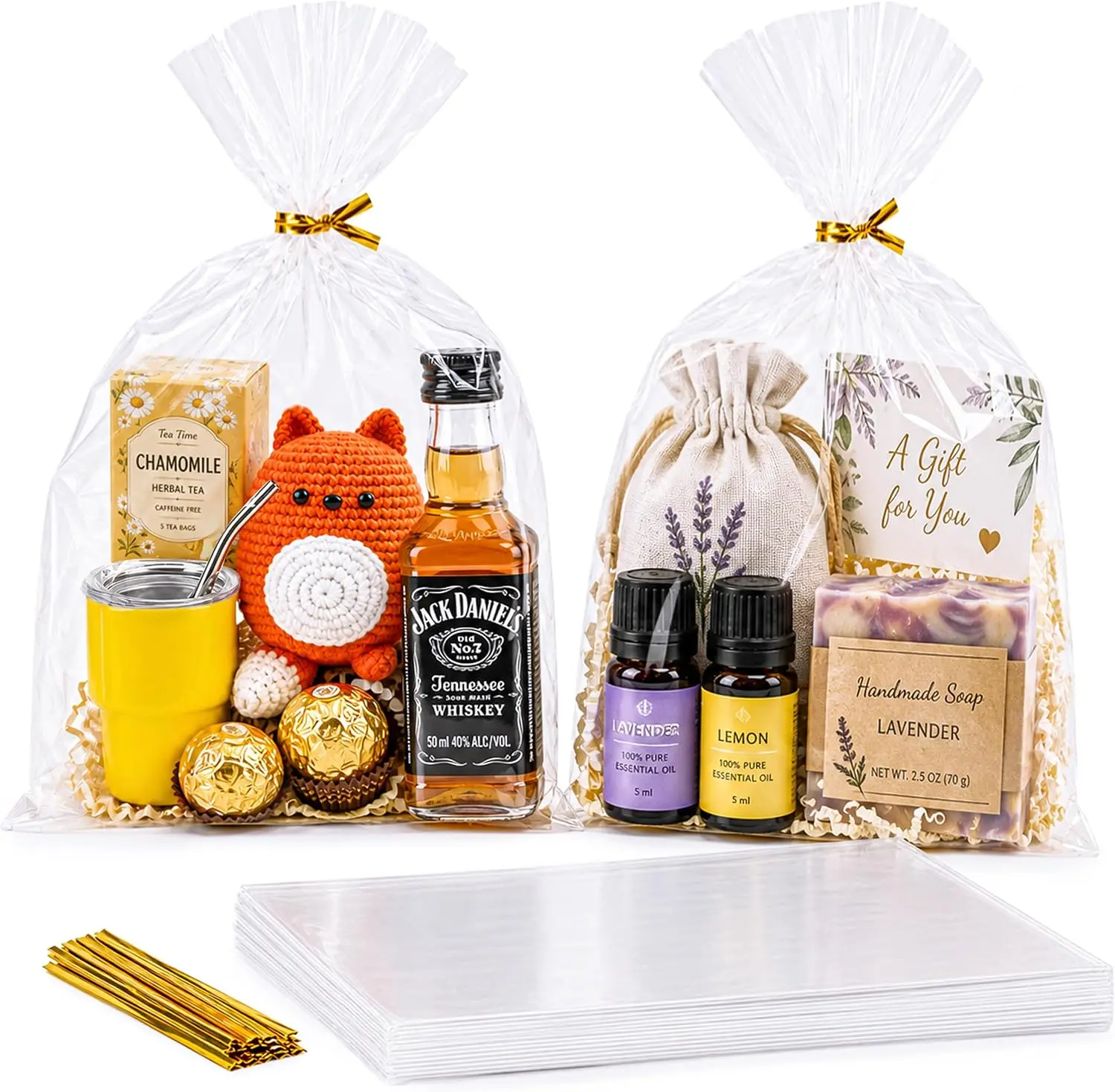 Joyclub Clear Cellophane Gift Bags, 100 Pack 6 x 10 in with Ties | Food-safe clear gift bags for wrapped treats, soaps, favors, crafts, parties, holidays and small-business orders