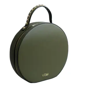 Nyomi- Olive Circle Handbag with Adjustable Shoulder Straps Vegan Leather Crossbody Bag with Zip Pocket
