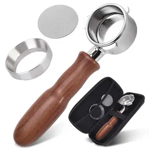 54mm Bottomless Portafilter with Dosing Funnel, Solid Wood Handle, Stainless Steel Filter Basket, Fits Breville Models