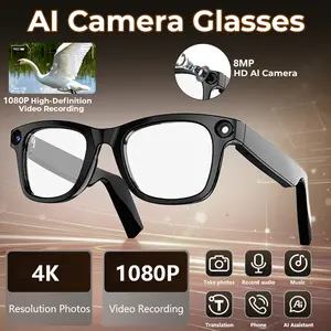 Multifunctional  Smart AI Camera Glasses with 8MP Lenses, Touch-Button Adjustment for Travel & Outdoor , Hands-Free Photography, 140+ Languages Real-Time Translation, Bluetooth Music, Wearable Video Recording, UV Protection,Free light-blocking sticker.