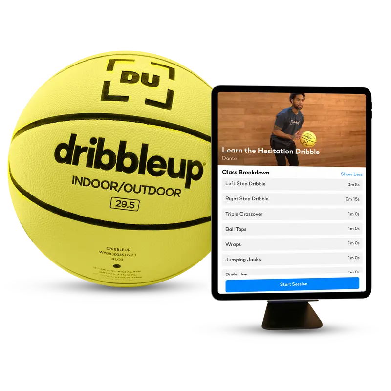 Dribbleup Smart Basketball with App Training - Interactive Dribbling Skills Coach with Real-Time Feedback in 1,500+ Classes & Drills - Official Size 29.5" or 28.5"