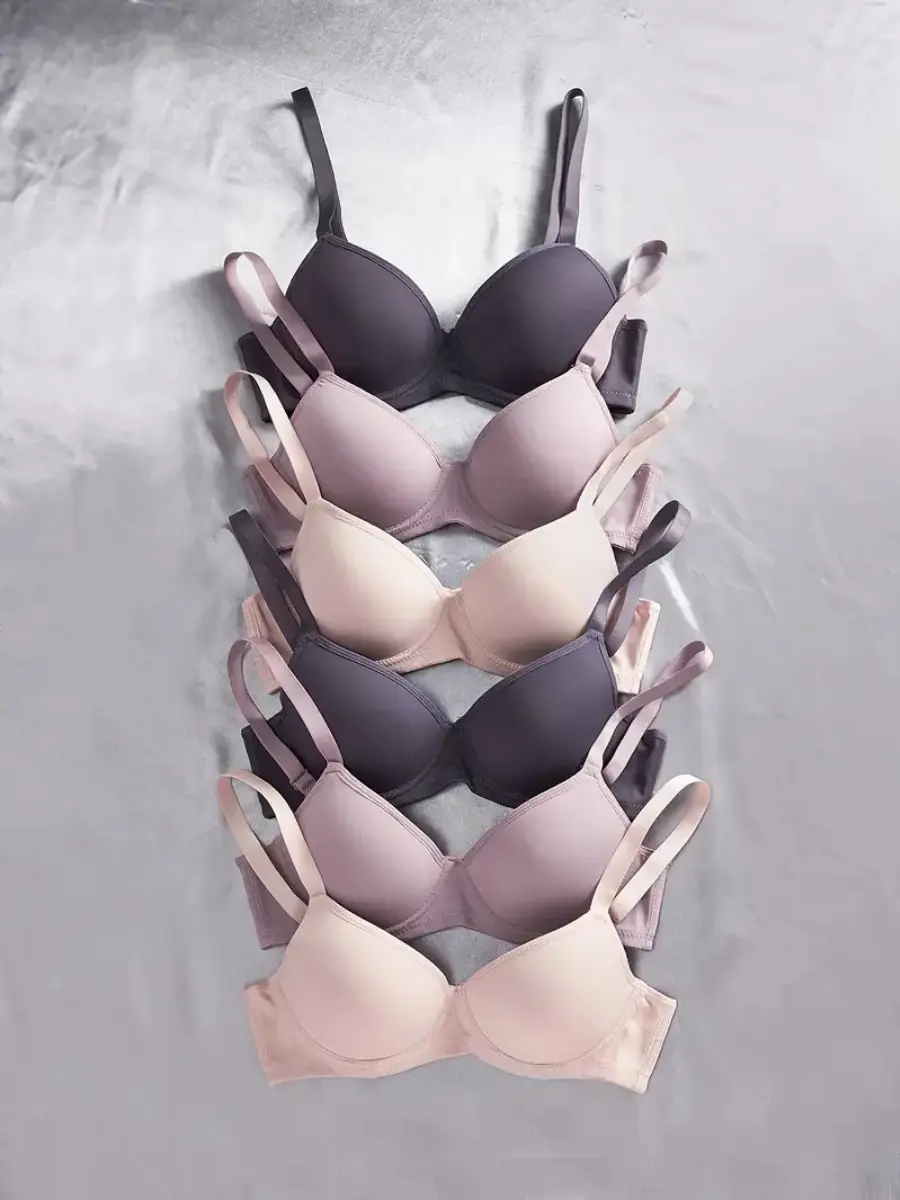 6pcs Solid Seamless Underwire Bra Set Sexy Comfy Push Up Lingerie for Women Elegant Everyday Wear Vneck Basic Minimalist Style